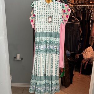 Oliphant Teal and White Floral Maxi Dress